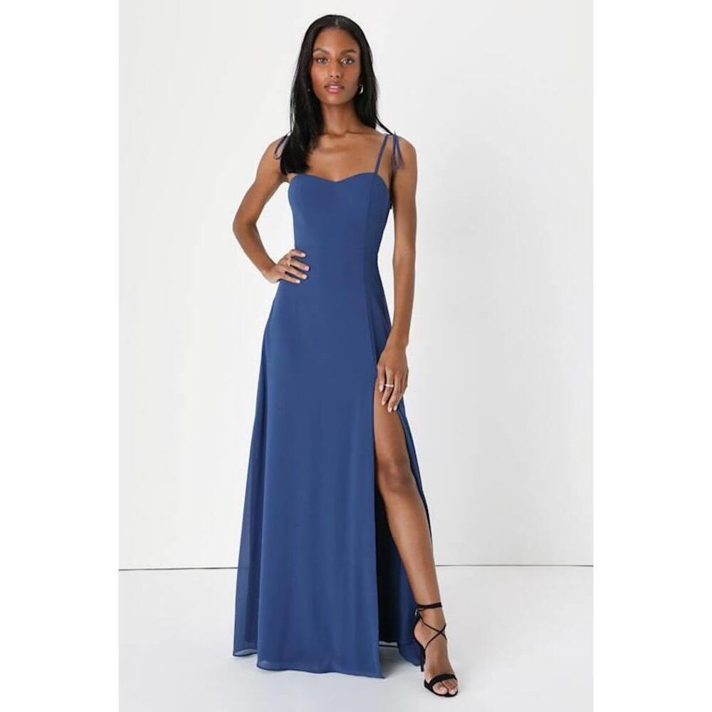 Lulus Darling Devotion Dark Blue Tie-strap Maxi Dress - Size XL